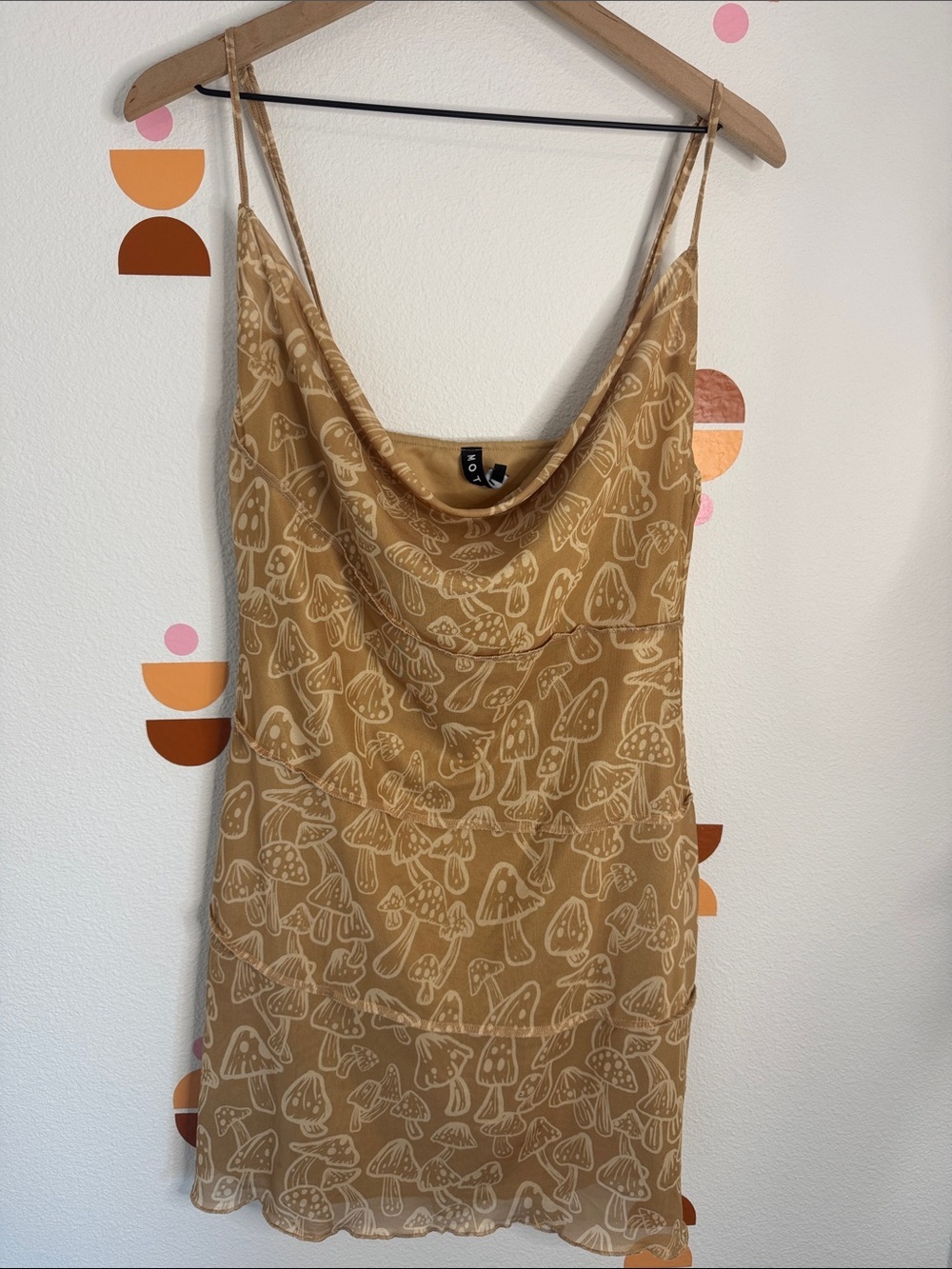 Motel Mushroom Print Mesh Mini Dress Size XL Fairycore Cottagecore Y2K N0277
